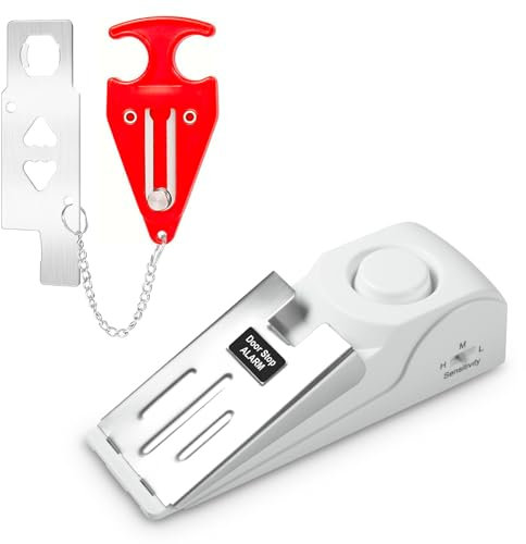 Portable Door Stop Alarm and Traveling Hotel Door Lock, No Installation Required, Provides Double Security for Home, Hotel and Traveling (1 Door Lock + 1 Door Stop)
