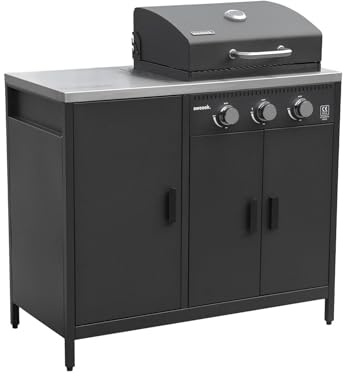 sweeek Barbecue a Gas 3 bruciatori, 3 Ante, 2 spazi di stoccaggio Nero - 100x51x87.5 cm