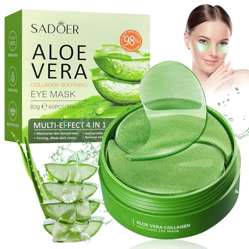 60 Stück Aloe Vera Augenpads,Eye Pads,Kollagen Augenpads,Augenpads Gegen Augenringe,Hyaluronsäure Augenmaske für Feuchtigkeitsspendend,Augenringe Entfernen,Schwellungen