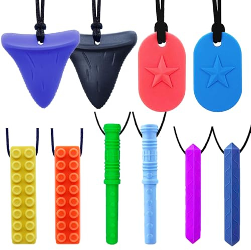 GNAWRISHING Chew Necklaces for Sensory Kids 10 Pcs Sensory Chewy Toys for Autism Girl and Boy, ADHD Toddler, Adult(Rainbow Colors)