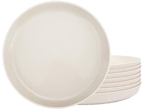 10 Inch Plastic Dinner Plates Set of 8, Microwave Safe Wheat Straw Plates, Unbreakable Reusable Plates for Kitchen & Restaurants, Non-Toxic Dishwasher Safe Tableware【Non Ceramic】