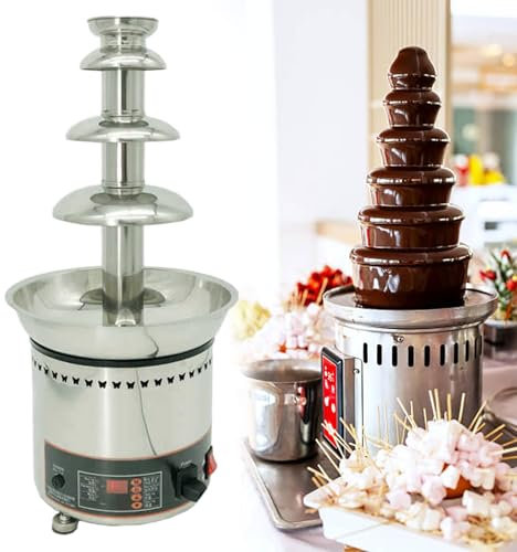 GESAIDES Fontaine à Chocolat, Fontaine à Fondue au Chocolat, pour Fête, Anniversaire, Mariage, Chocolat, Nachos, Fromage, Sauce Barbecue, liqueurs,4tiers