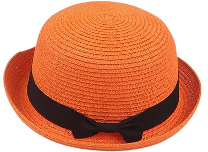 Generisch Strandhut Damen, Strohhut Damen Breiter Krempe Sommerhut Outdoor Sonnenhut Elegant Urlaub Damenhut Atmungsaktiv Faltbar Strandhut Sommer Sonnenschutz Orange