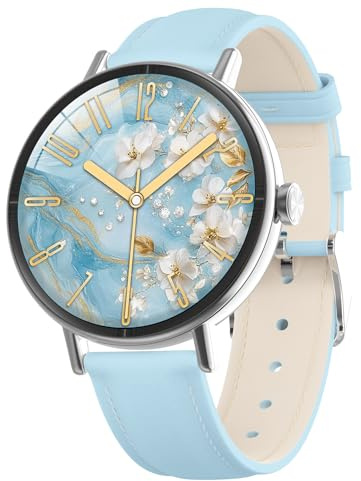 Smart Watch for Men Women Answer Make Call,1.27HD Dynamic Dial Fitness Watch with Heart Rate Sleep SpO2,Leahter Ladies Smartwatch for iPhone,Samsung,Android,IP68 Waterproof,110+ Sport Mode-Blue