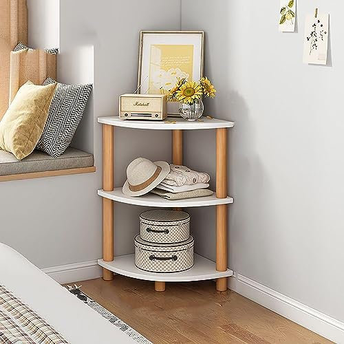 JFUNANQH Eck-Bücherregal aus Holz, Aufbewahrungs-Organizer, Regale für Zuhause, Büro, Präsentationsregal, 3-stufiger Pflanzenständer, weiß