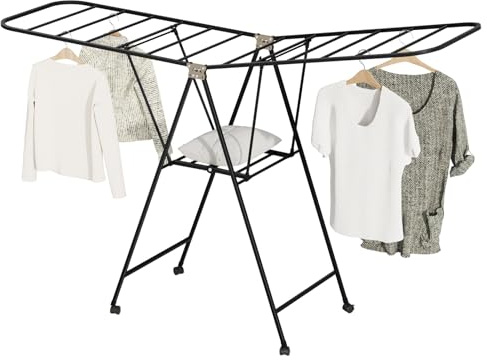AMAMIA Clothes Hanging Drying Rack,Folding Laundry Dryer Rack with Wheels, Clothes Stand with Shoe Drying Rack and 2 Height-Adjustable Wings, Extra Large 3-Layer Cloth Dryer Bearing 200lbs Space Savn