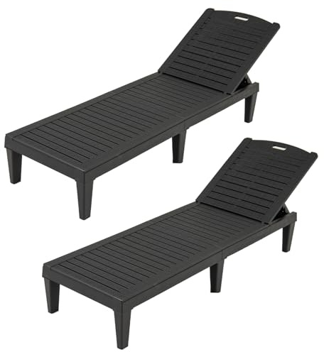 GIANTEX Set di 2 Sedie a Sdraio da Spiaggia, Lettino Prendisole da Giardino Reclinabile in Plastica con Schienale Regolabile in 5 Posizioni, Portata Massima 160 Kg, Sdraio Giardino per Giardino, Patio