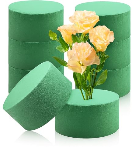 pangdapengpeng Lot de 8 Mousse de Fleurs Rondes 8 x 4cm, Verte Mousse Florale Humide, Éponge Floraux Ronds pour Mariages, Fêtes de Famille, Fleurs Fraîches, Décorations Florales (8PCS)
