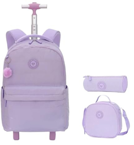 SNGUOQ Schulranzen Mit Rollen Rollrucksack for Mädchen, Schüler, Bücher, Laptop-Rucksack auf Rädern, Schultrolley, Tasche for Kurze Reisen(Purple)