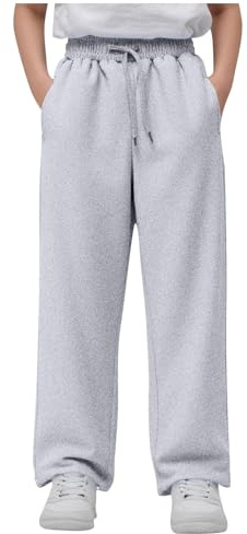 duxyoz Bas de jogging épais et chaud pour enfants - Doublure en polaire - Pantalon d'hiver thermique - Pantalon de survêtement droit à jambe large - Coupe ample - Uni - 5-15 ans, Gris (01), 14-15 ans