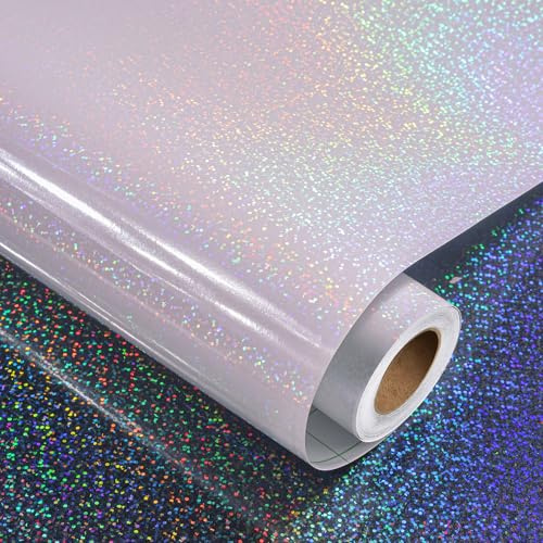 Decotalk Rotolo Di Vinile Pellicola Adesiva Trasparente Adesivo Holographic 30X500cm Pellicola Trasparente Adesiva Glitterata Olografica Impermeabile Per Artigianato Fai da Te Impermeabile