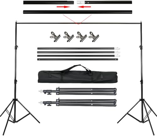 BALLSHOP Kit Support pour Fond Photo 2x2m - Structure en Acier Haute Densité Noir - Stand Portable et Réglable pour Studio/Événements - Pliable avec Sac de Transport (2.2kg)