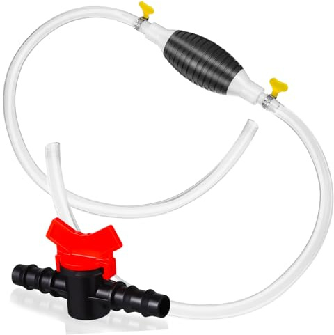 HOODANCOS Manual Fuel Transfer Pump with Hose and Stainless Steel Clamps Water Siphon Pump with One-way Valve for Gasoline and Liquid Transfer Easy Operation and Plastic Construction