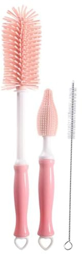 Brosse de Nettoyage pour Biberon en Silicone Rose, 1 Set | Brosse à Tétine, Pp et Acier Inoxydable, Atteint les Zones Difficiles, N’égratigne Pas le Flacon