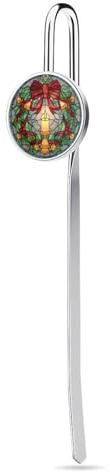 Candela natalizia a forma di campana di agrifoglio, fiocco in acciaio inox, segnalibro, segnalibri, con vetro di cristallo, per lettori scolastici, forniture per ufficio