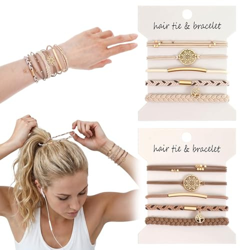 Prasacco 10 stycken hårsnoddar, kvinnor, hårgummiarmband för kvinnor, elastiska, flätade hårsnoddar för flickor, boho, hårsnoddar, flätat flätgummi med pärlor för långt hår (krämvit, aprikos)