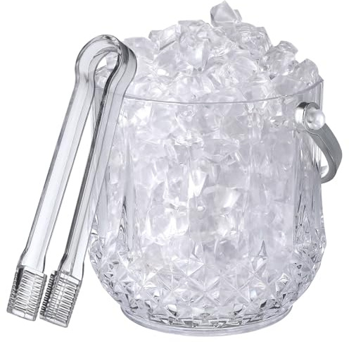 MOLUCKFU Seau à Glace Portable Transparent 2 Pièces Pince en Plastique Seau Multifonction pour Glaçons et Bouteilles Accessoire Bar et Vin Usage Maison et Fête