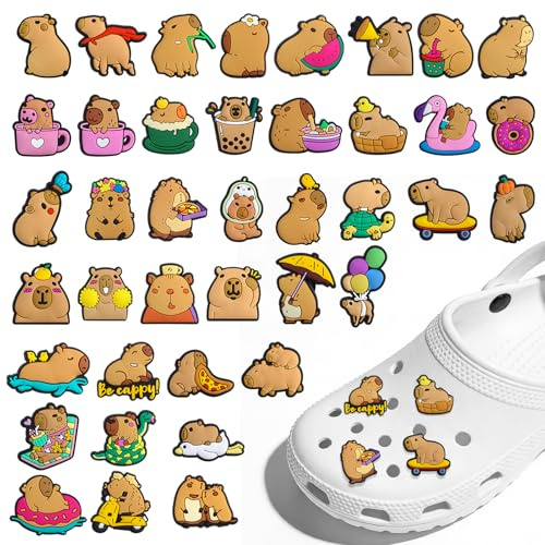 40 colgantes para zuecos de zapatos Capybara, conectores Crocs | Pasadores de Crocs de dibujos animados de PVC, desmontables para zapatos, accesorios de decoración para niños