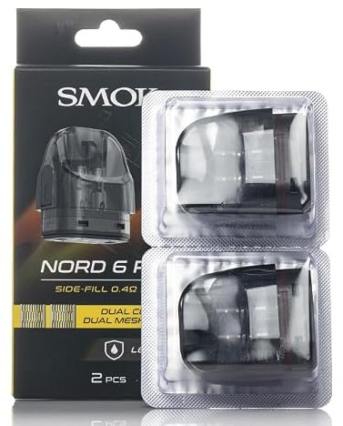 Smok Nord 6 Cartucho con bobina doble de malla de 0,4 ohmios, no extraíble, compatible con el kit Smok Nord 6 Pod, 5 ml, 2 unidades.