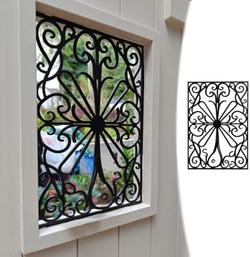 Reja Ventana Reja de Seguridad Grande de Hierro con Diseño Floral para Ventanas, Reja de Seguridad Vintage Resistente Ventanas, Barras Seguridad Integradas Antirrobo(W40xH40cm/16x16in)