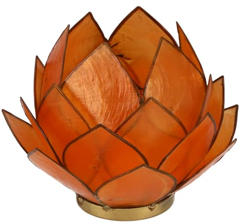 Lotus Teelicht Muschel aus Muschelscheiben, 14x10 cm, orange