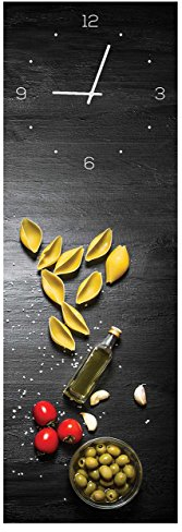 levandeo Wanduhr aus Glas 20x60cm Uhr als Glasbild Pasta Italienische Küche Nudeln Deko