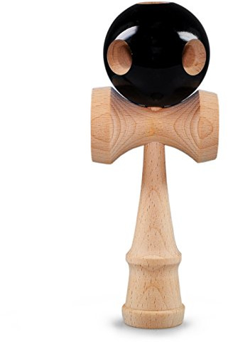 Ganzoo Kendama in Legno di faggio, Modello Beginner Black, Gioco di abilita Tradizionale Giapponese con Pallina con Foro e Corda in Nylon Resistente, 3 Tazze per Prese e appoggi, Altezza 16 cm, 144 g