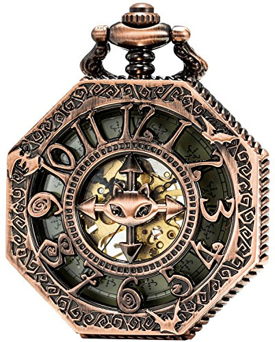 SEWOR Octagon fladdermus stil mekanisk hand vind fickur Red Copper