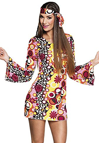 Boland - Hippie Kostüm Groovy Girl | Flower-Power Kleid mit Haarband, Damenkostüm für Karneval und 70er Jahre Mottoparty, Größe M