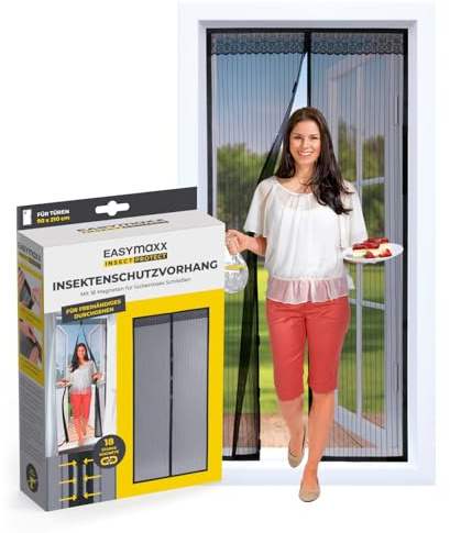 EASYmaxx Fliegengitter Tür mit Magnetverschluss | 90 x 210 cm - ideal für Balkontür, Kellertür & Terrassentür | Einfache Klebemontage ohne Bohren & Schrauben | Zuschneidbarer Insektenschutz [Schwarz]