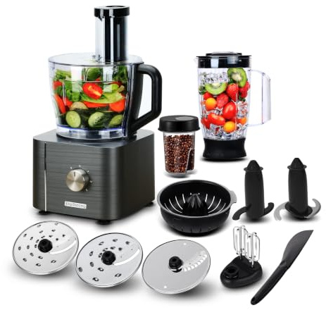 TopStrong Matberedare 1100W, multifunktionell matberedare, 11 funktioner mathackare, 3,2 liters skål och 1,5 liters behållare, minihackare Svart