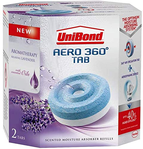 Unibond 3 X 360 Degree Moisture Absorber Lavender Refill Tab, Aromatherapy, Ultra-Absorbent and Odour-Neutralising for AERO 360 Degree Dehumidifier, Condensation Absorbers, Twin Pack (2 x 450 g)