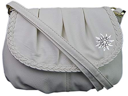 Trachtentasche Handtasche Schultertasche Tasche Kunstleder mit Edelweiss -3257 (Weiß)