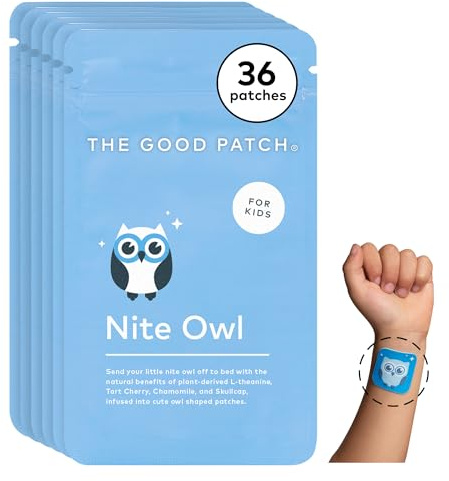 The Good Patch Nite Owl Patch, Natural Sleep Patch Support for Kid Bedtime with Tart Cherry, Chamomile, and Skullcap, Plant Powered, Sustained Release (36 Total Patches)