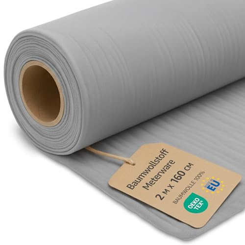 Bomullstyg Metervara Ren Bomull 2 M x 160 cm– Sytyg Dekorationstyg för Patchwork Kläder Kuddar Gardiner Foder Hudvänligt Andningsaktivt Naturligt och Mjukt A Grå