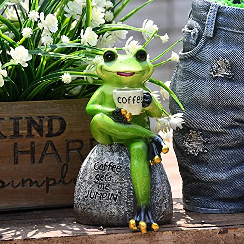 XXXXW Gartenstatuen Frosch Trinken Kaffee Ornamente Harz Frosch Tier Garten Skulptur Blumentopf Dekor für Home Schreibtisch Garten Ornament Micro Landschaft Dekorative Gartenskulptur