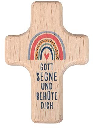 Praisent Handschmeichler Holzkreuz Regenbogen | Gott segne und behüte dich