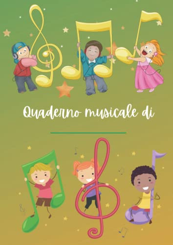 Quaderno musicale: 6 pentagrammi LARGHI con chiave di violino e INTERLINEA - Stampato in modo da facilitare l'utilizzo di tutta la riga - Perfetto per bambini e studenti - 100 pagine - A4