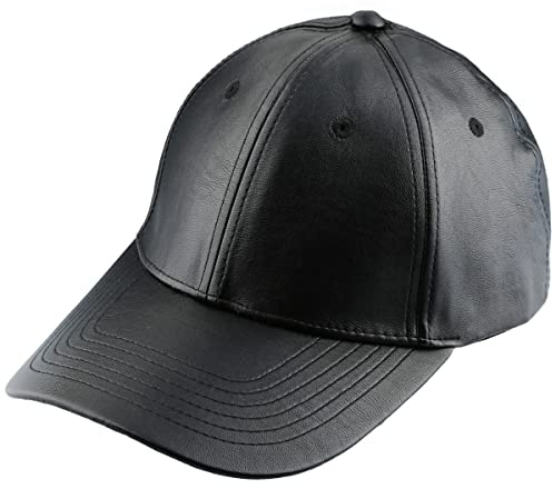 KYEYGWO Black Leather Baseball Cap Adjustable Sports Hat for Men Women