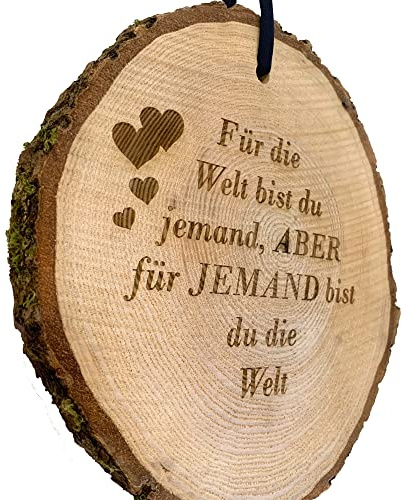 myduct - Baumscheibe mit Gravur - personalisierte Holzscheibe 16-20cm, Geschenkidee zum Hochzeitstag, naturbelassen, Dekoration, Wanddeko (kleine Herzen)