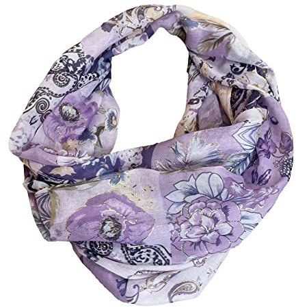 J26 Paisley Blume Rose Seide Sommer Frühling Loop Verlauf Regenbogen Rainbow Silk Uni Rundschal Schlauchschal Stola Schal leicht (Paisley Lila)