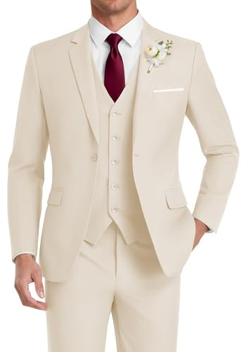 HUUTOE Traje de 3 piezas para hombre, ajustado, para boda, padrinos de boda, graduación, negocios, un botón, chaqueta, chaleco y pantalones, conjunto de esmoquin