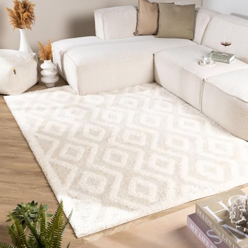 FRAAI | Home & Living Volero Teppich Skandinavisch - Lova Diamond Creme - Einfarbig - Modern, Skandinavisch - Wohnzimmer, Esszimmer, Kinderzimmer, Schlafzimmer - Fellteppich