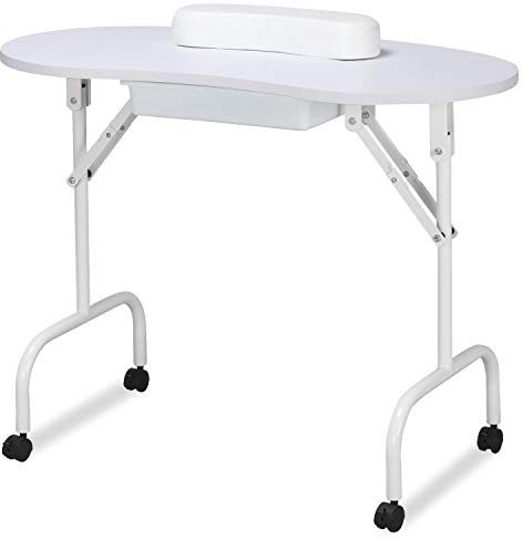 Yaheetech 37 Foldable Manicure Nail Table Portable with Wheels, White