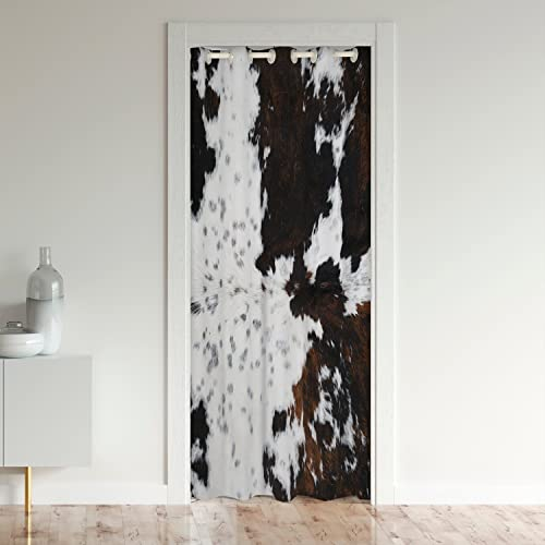 Loussiesd Kuhfell Drucken Türvorhang 106x203cm für Tür Privatsphäre Bauernhaus Rindsleder Drucken 30%-50% Isolierter Wärmevorhang Western Farm Tier Haut Vorhang für Innentür Raumteiler