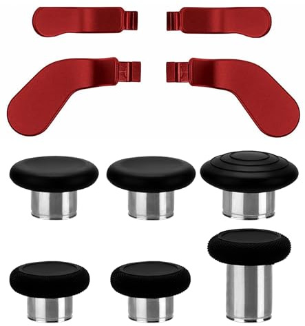 Ceozon Replacement Thumb Grips Back Paddles 10 in 1 Metal Stainless Steel Thumbsticks Back Buttons Joysticks Parts Repair Accessories Kit for Xbox One Elite Controller Series 2 Xbox One Elite (Red)