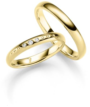 JC Trauringe aus Gold | Paar-Preis Ehe-Ringe mit kostenfreier Gravur I Partnerringe Hochzeitsringe Verlobungsringe 3 mm breit inkl. Etui-Box I Herren-Ring ohne & Damen-Ring mit Zirkonia-Steinen I IT05