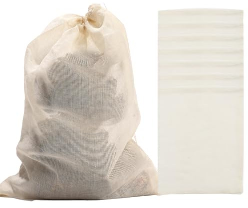 RAYNAG 12 Pack Reusable Soup Bags, Kitchen Spice Bags Cotton Mesh Strainer Cooking Pouches Simmer Pot Bags Sachet Pouch Cheesecloth Drawstring Bags for Spices Herbs Coffee Tea Brew,10 x 8 inch