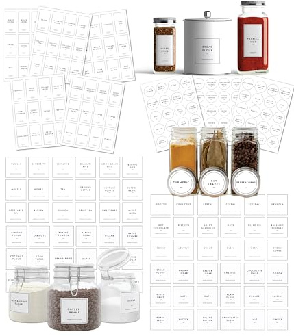 QuoteMyWall Pantry Labels Stickers for Kitchen Organisation Vinyl Jar Container Tags for Baking Tea Coffee Pasta Essential Modern Pack (Full Set (192 Labels))