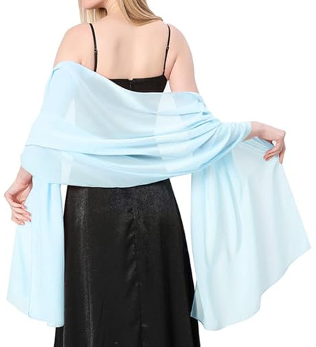 Lamca Châles et écharpes en mousseline de soie pour robes de soirée, cadeaux de mariage, bleu clair, taille unique